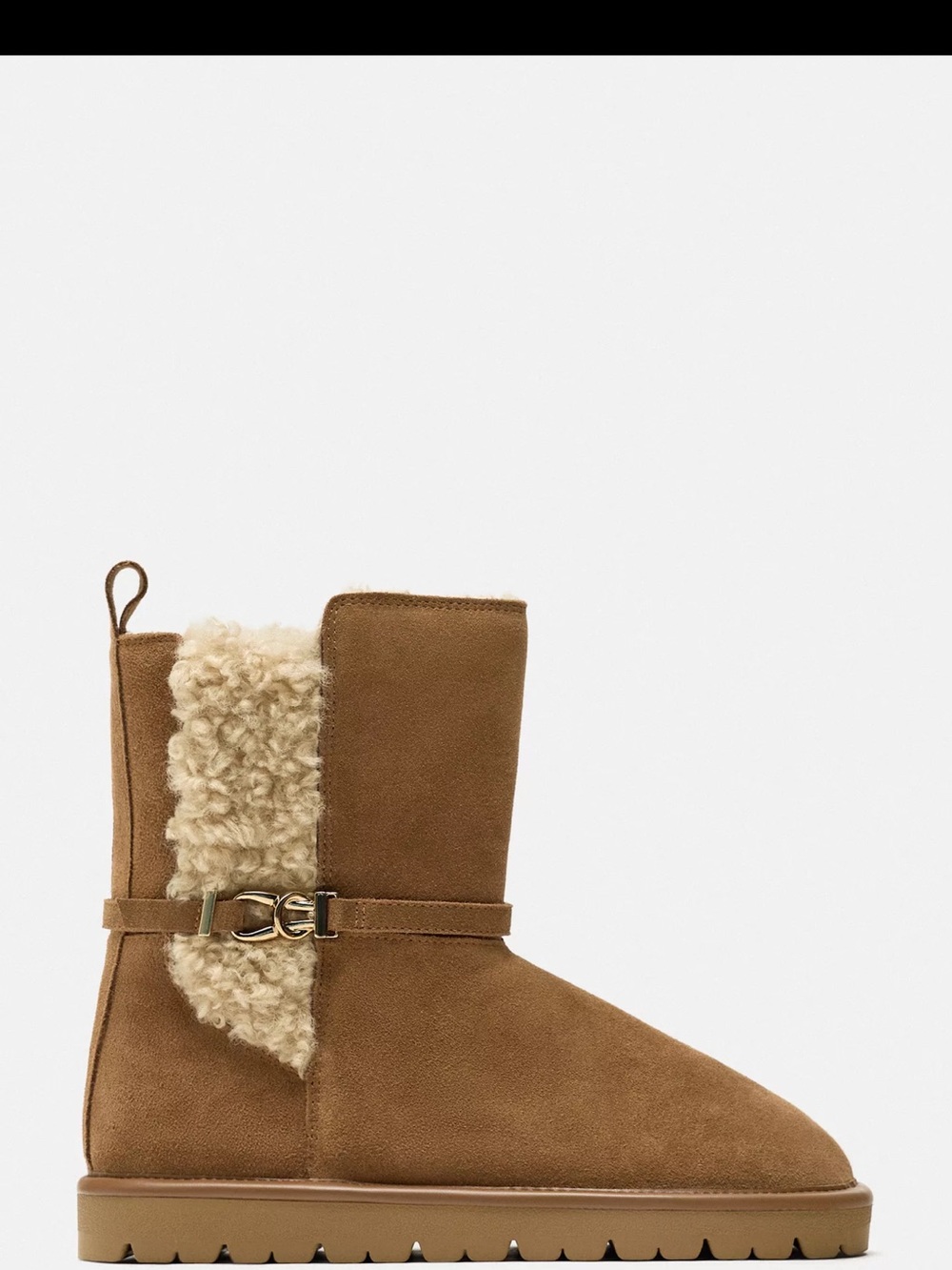 Zara Brown Suede Shearling-Lined Ankle Boots